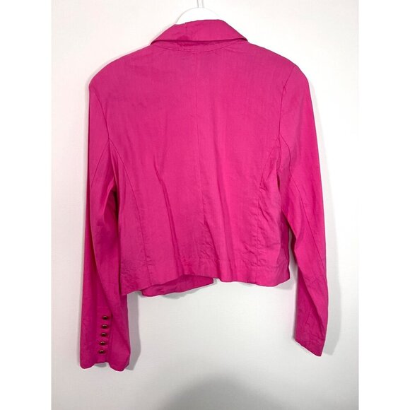 House of Harlow Pink Long Sleeve Linen Cropped Double Breasted Blazer Size M - Picture 3 of 9